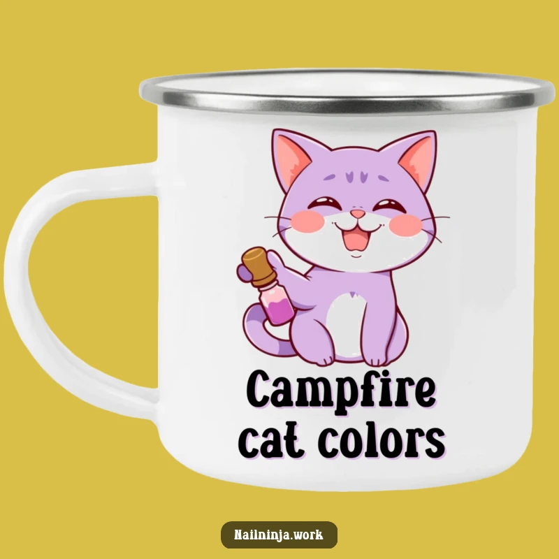 Funny Cat Nail Polish Camping Mug: Adventure with Feline Humor