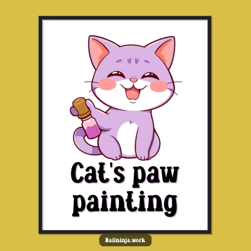 Funny Cat Nail Polish Digital Art Print: Instant Feline Humor Decor