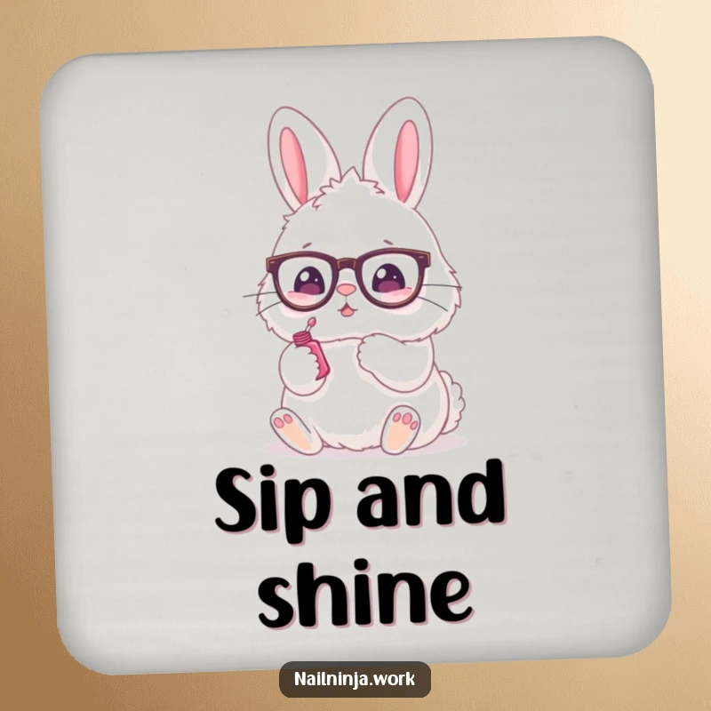 Funny drink coasters featuring a fluffy bunny applying nail polish, adding a cute touch.