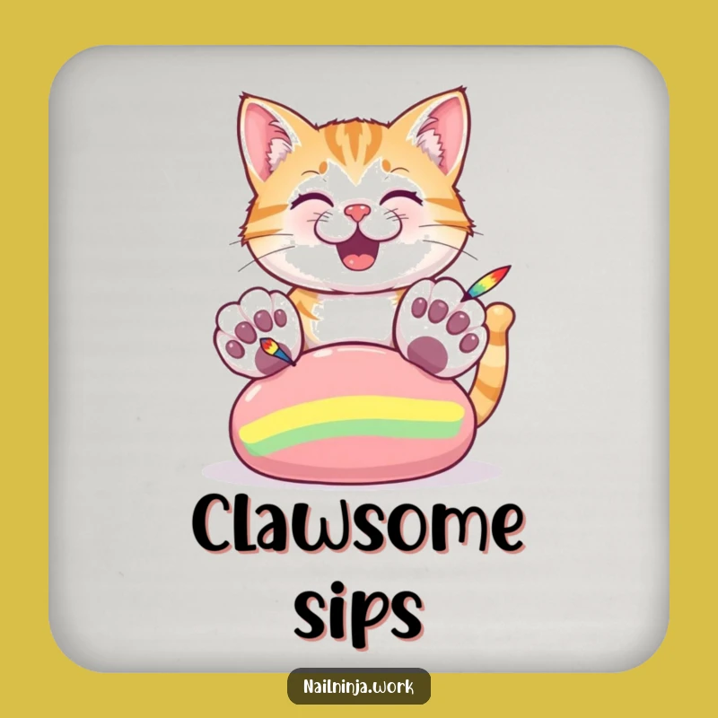 Funny Cat Paw Painting Coaster Set: Protect Surfaces with Art