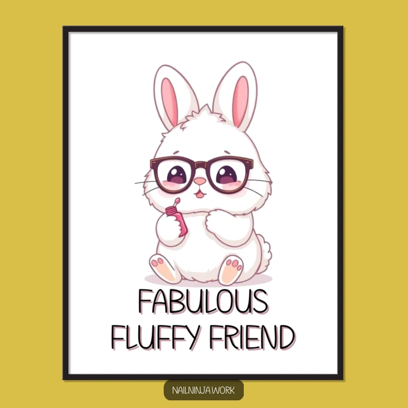 Funny Bunny Nail Polish Poster: Whimsical Wall Art for Cute Decor