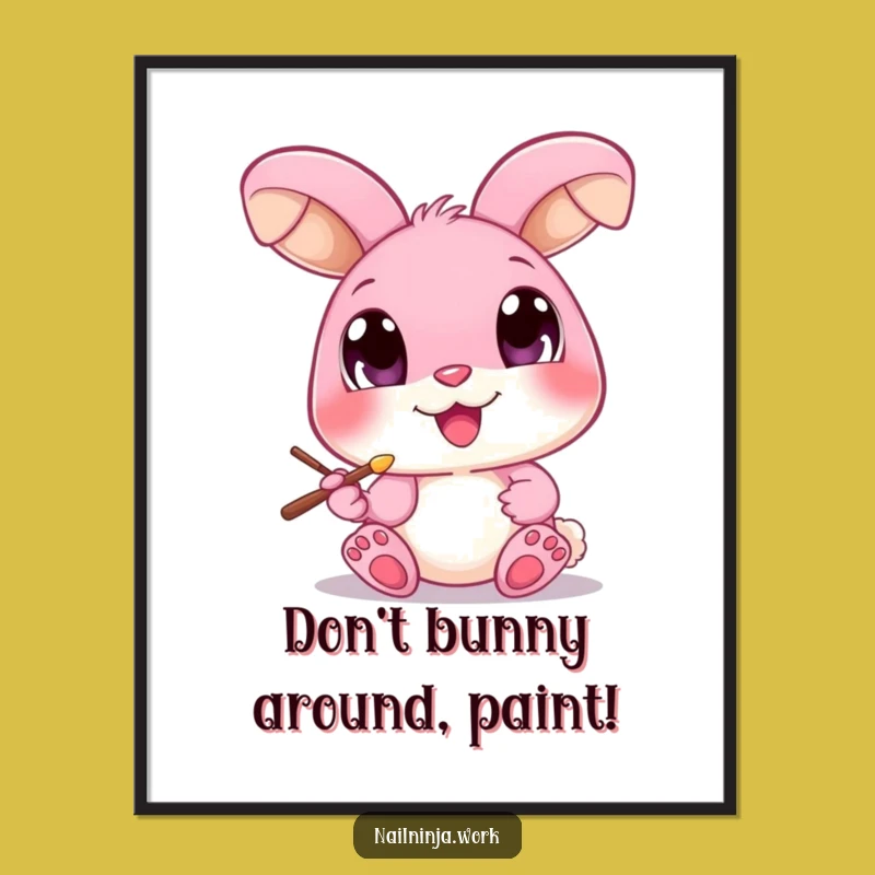 Free Printable Wall Art: Funny Bunny Nail Art Decor, Downloadable Quirky Art