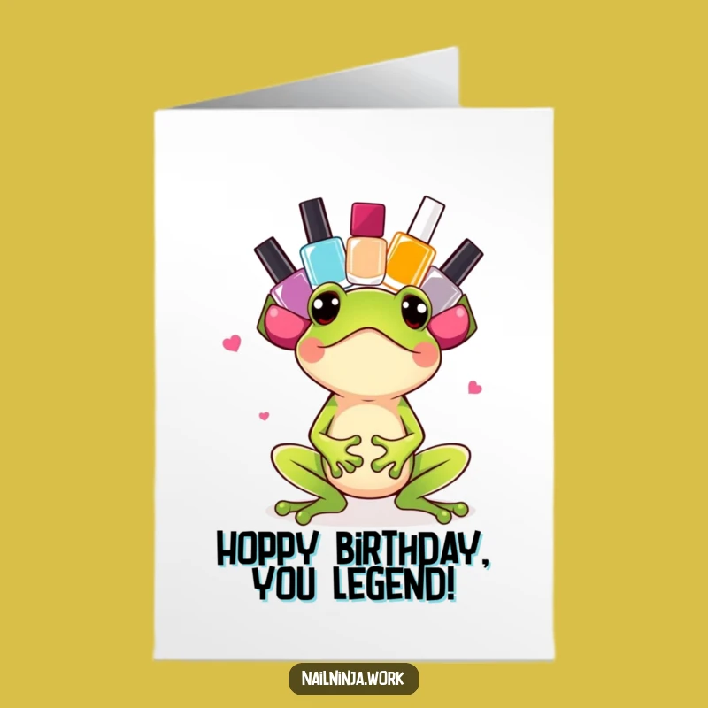 Free Printable Birthday Card: Excited Frog Polish Art DIY Gift, Fun Surprise